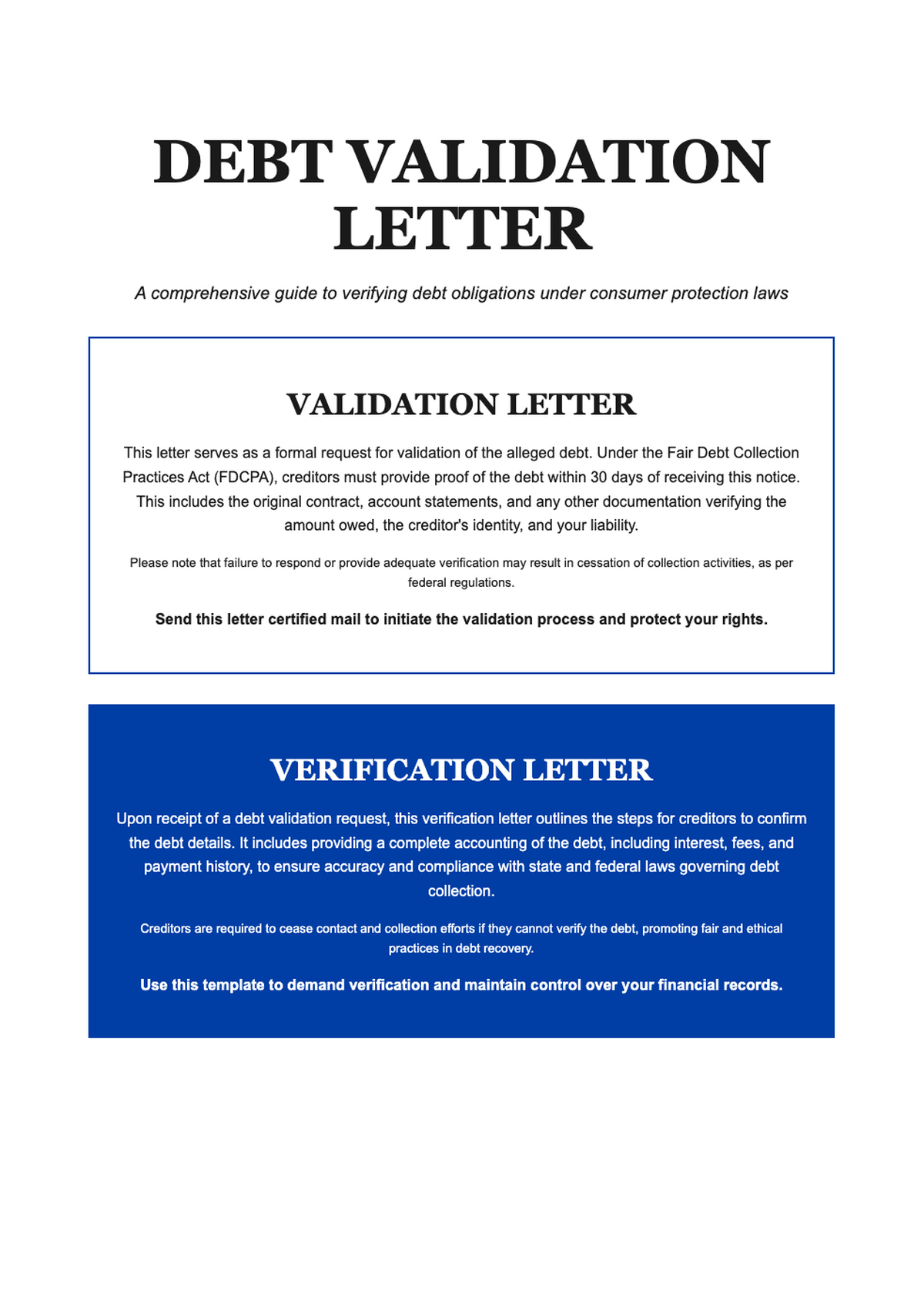 Debt collection validation and verification letter comparison infographic_variant_2